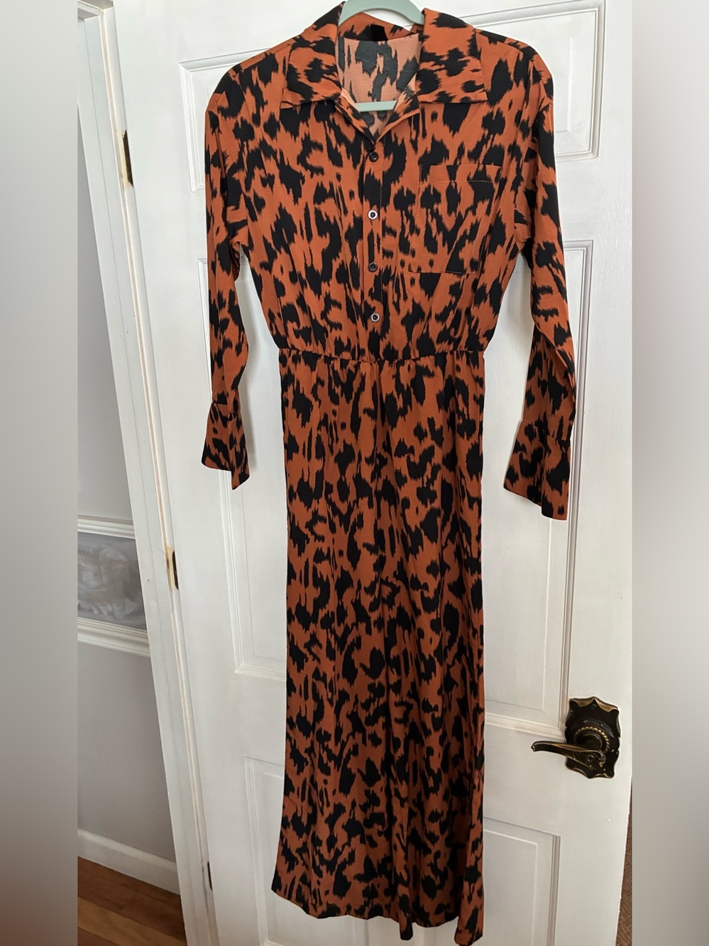 SHEIN Rust and Black Leopard-Print Button-Front One Piece Pants Suit Size Small